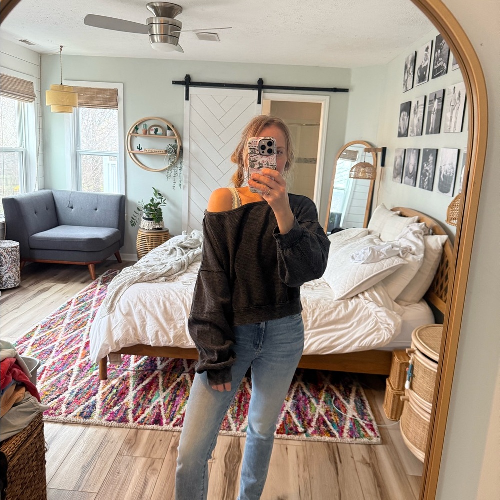 Free People cropped thermal in washed black size S - Picture 5 of 11